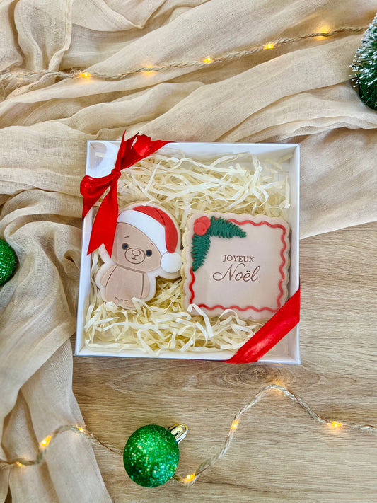 Coffret de 2 biscuits sablés – Ourson de Noël